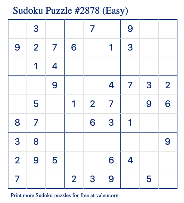 Free Printable Easy Sudoku Puzzle number 2878