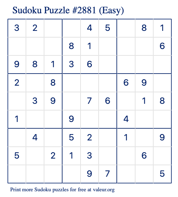 Free Printable Easy Sudoku Puzzle number 2881