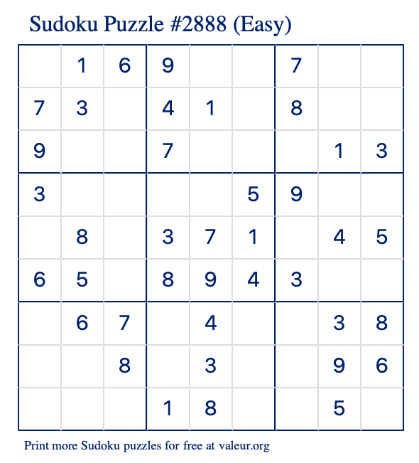 Free Printable Easy Sudoku Puzzle number 2888