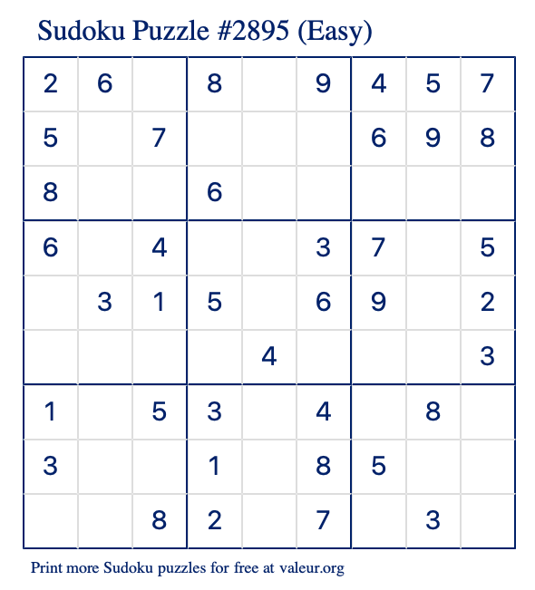 Free Printable Easy Sudoku With The Answer 2895