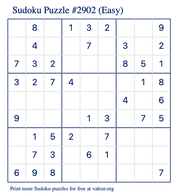 Free Printable Easy Sudoku Puzzle number 2902