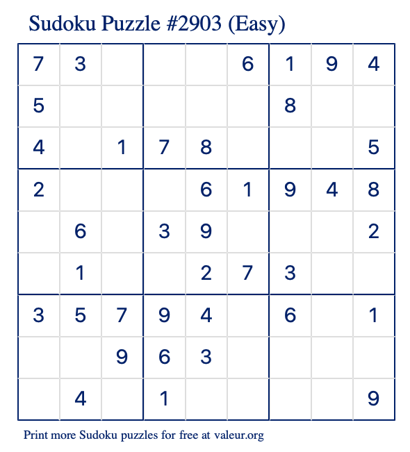 Free Printable Easy Sudoku Puzzle number 2903