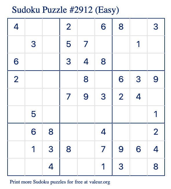 Free Printable Easy Sudoku Puzzle number 2912