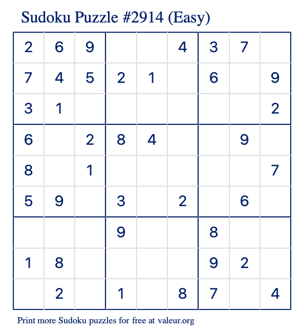 Free Printable Easy Sudoku Puzzle number 2914