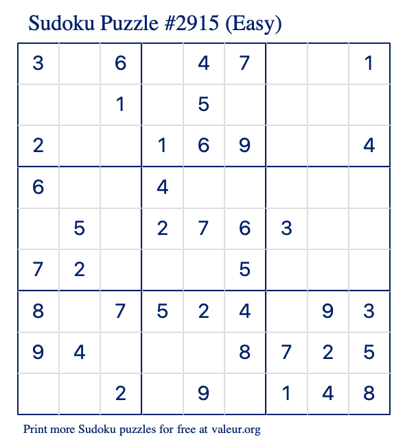 Free Printable Easy Sudoku Puzzle number 2915