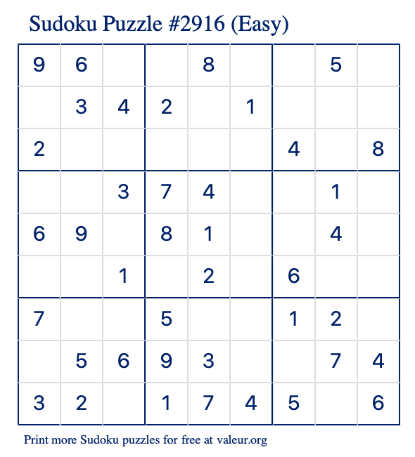 Free Printable Easy Sudoku Puzzle number 2916