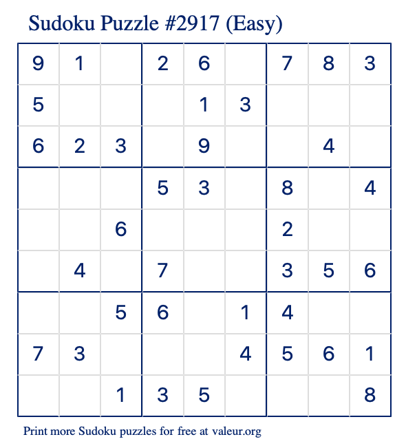 Free Printable Easy Sudoku Puzzle number 2917