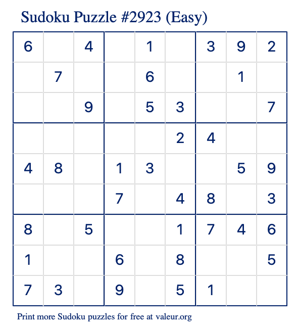 Free Printable Easy Sudoku Puzzle number 2923