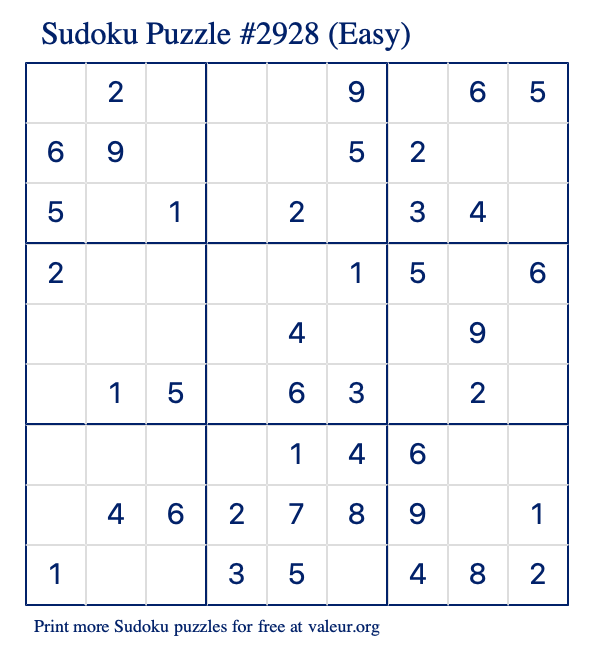 Free Printable Easy Sudoku Puzzle number 2928