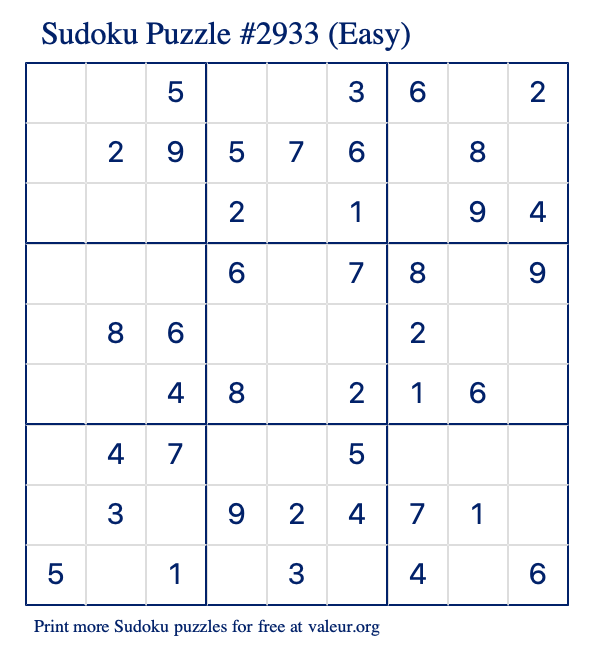 Free Printable Easy Sudoku Puzzle number 2933