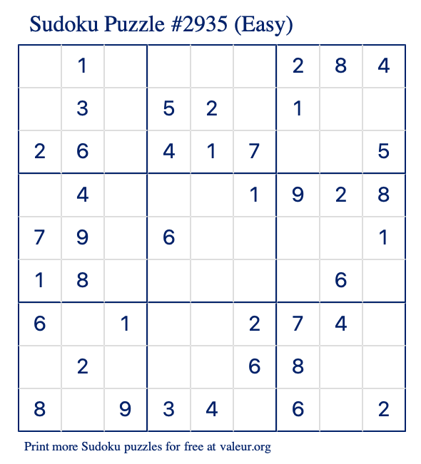 Free Printable Easy Sudoku Puzzle number 2935