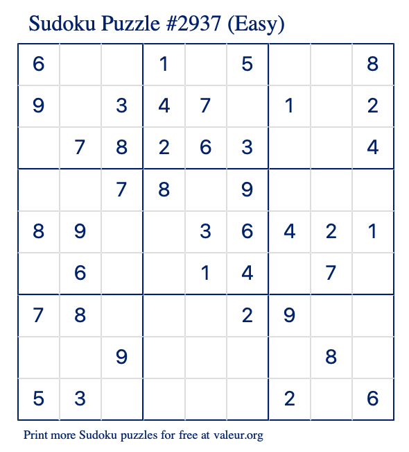 Free Printable Easy Sudoku Puzzle number 2937