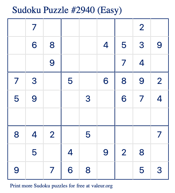 Free Printable Easy Sudoku Puzzle number 2940