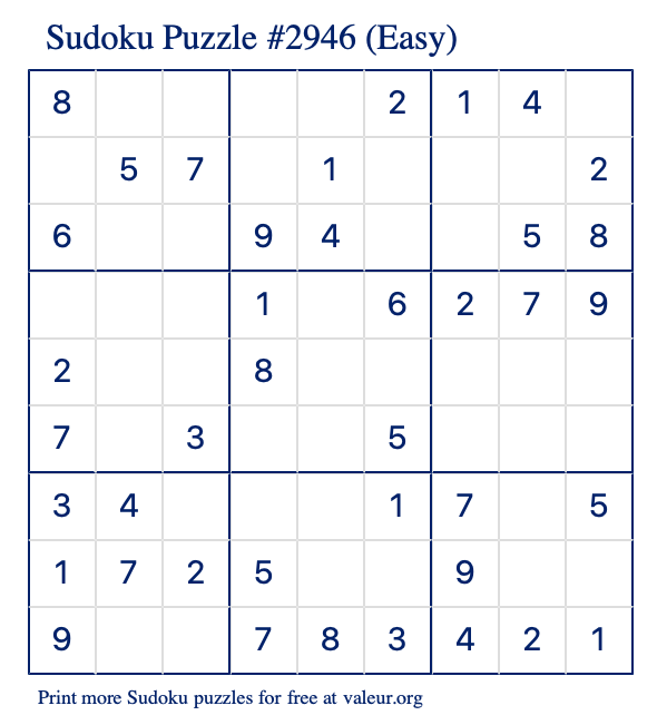 Free Printable Easy Sudoku Puzzle number 2946