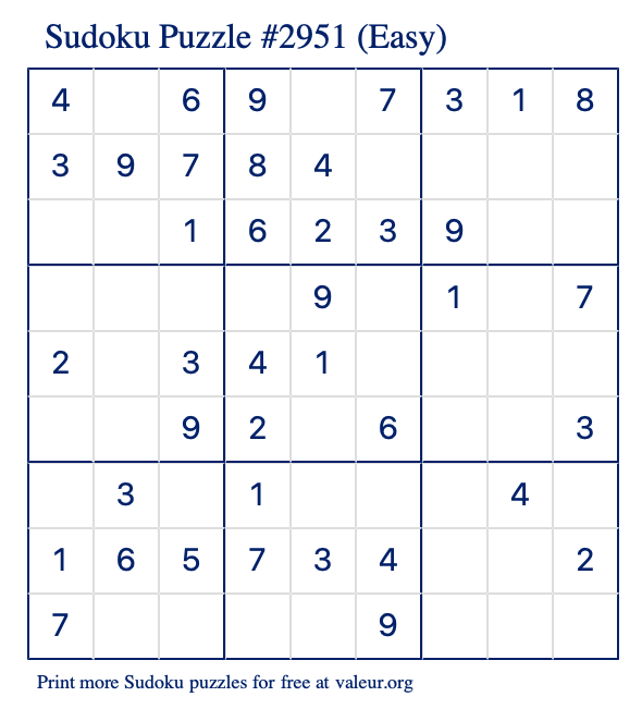 Free Printable Easy Sudoku Puzzle number 2951