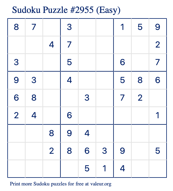 Free Printable Easy Sudoku Puzzle number 2955