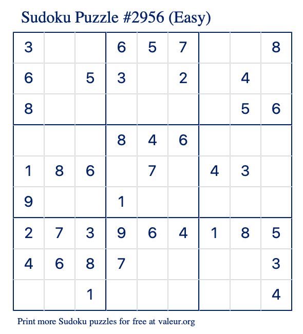 Free Printable Easy Sudoku Puzzle number 2956