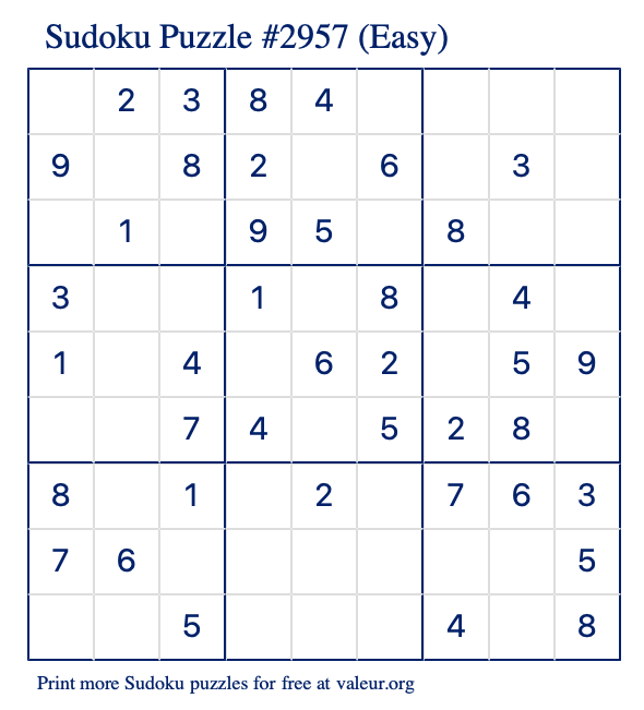 Free Printable Easy Sudoku Puzzle number 2957