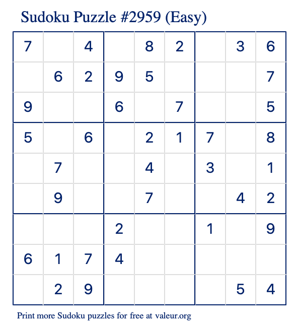 Free Printable Easy Sudoku Puzzle number 2959