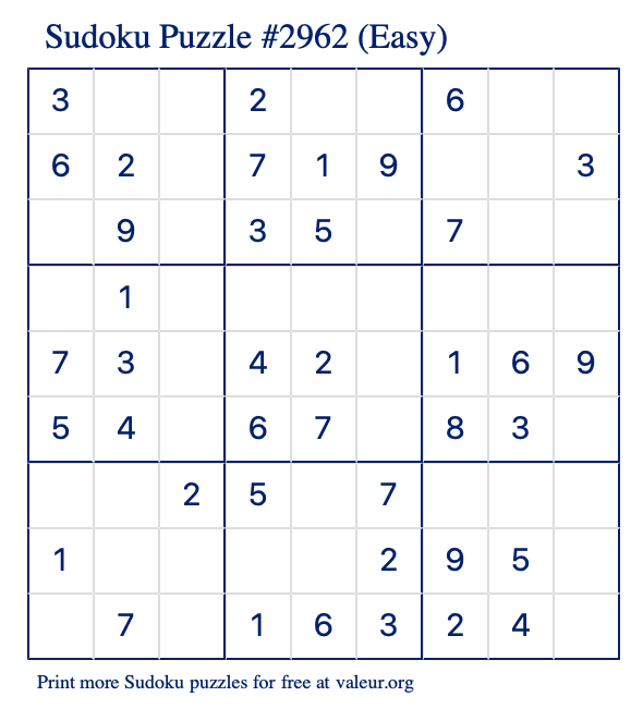 Free Printable Easy Sudoku Puzzle number 2962