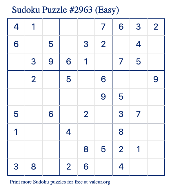 Free Printable Easy Sudoku Puzzle number 2963