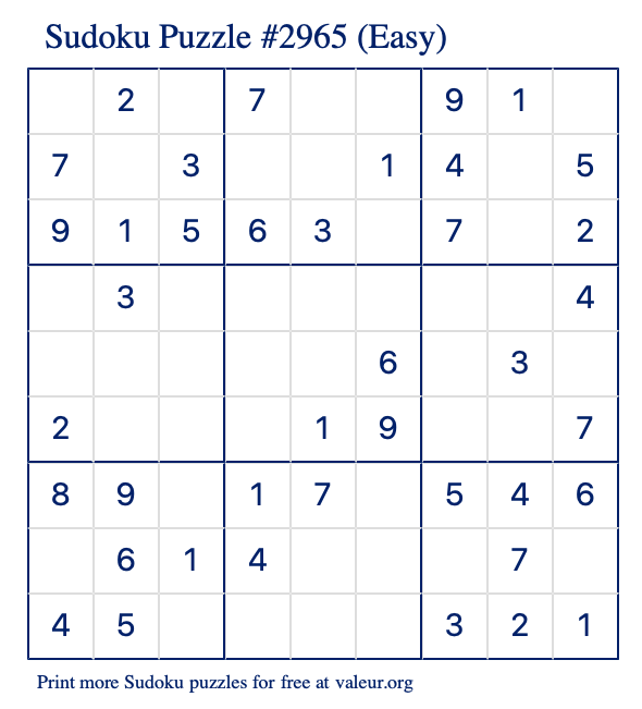 Free Printable Easy Sudoku Puzzle number 2965