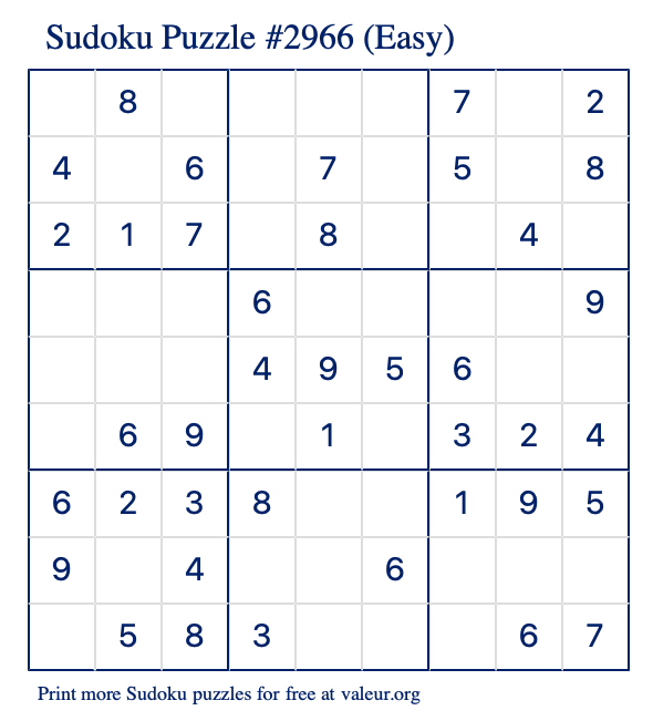 Free Printable Easy Sudoku Puzzle number 2966