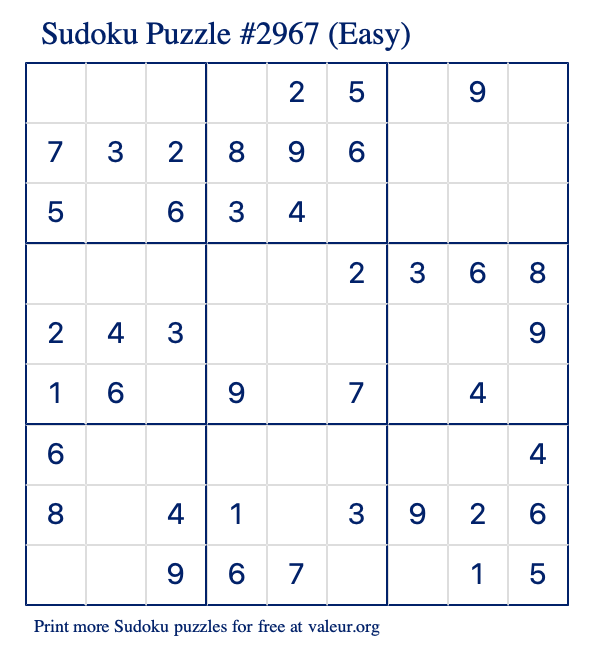 Free Printable Easy Sudoku Puzzle number 2967