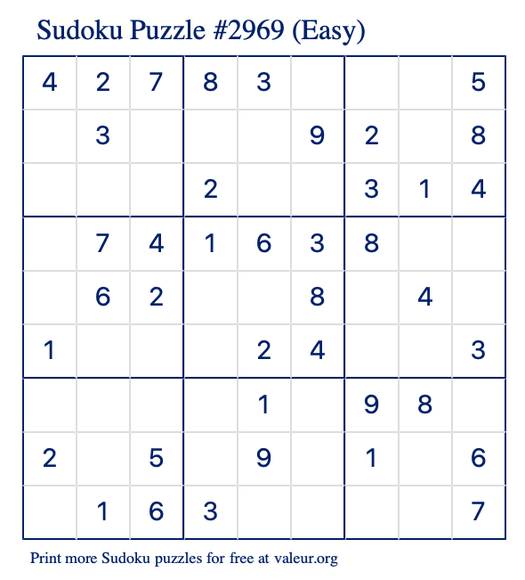 Free Printable Easy Sudoku Puzzle number 2969