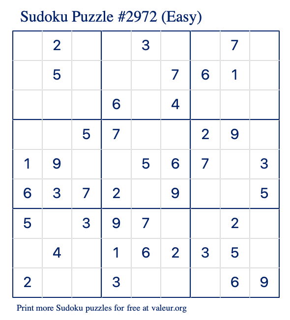 Free Printable Easy Sudoku Puzzle number 2972