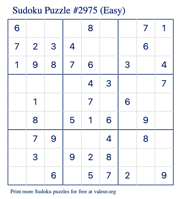 Free Printable Easy Sudoku Puzzle number 2975