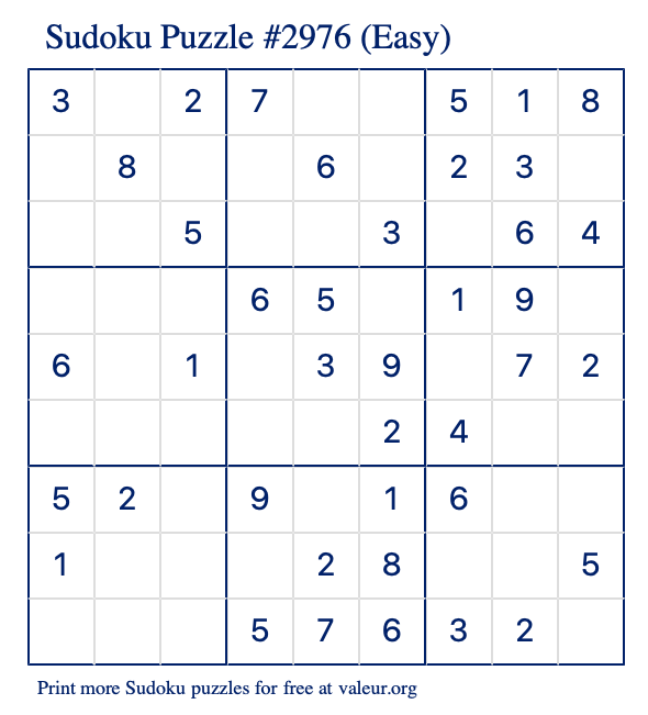 Free Printable Easy Sudoku Puzzle number 2976