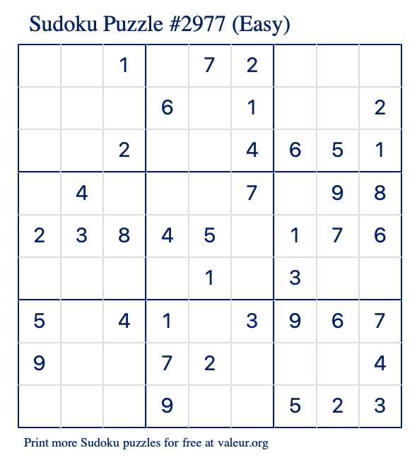 Free Printable Easy Sudoku Puzzle number 2977