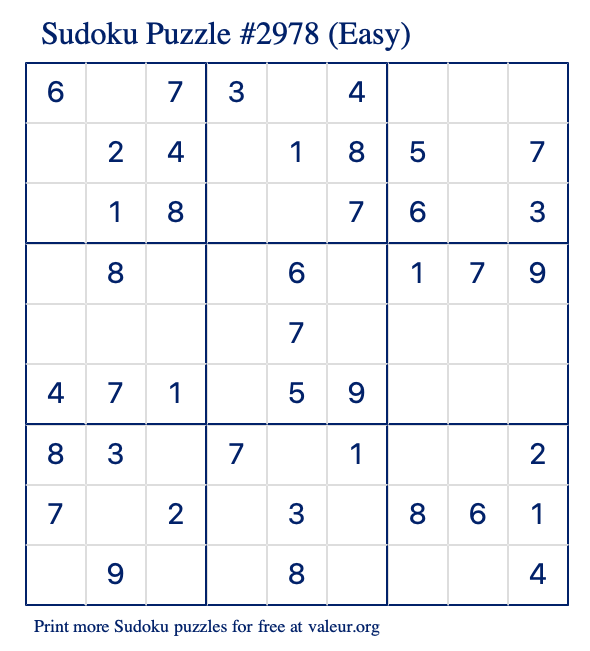 Free Printable Easy Sudoku Puzzle number 2978
