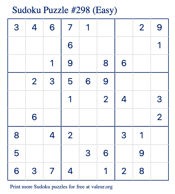 Free Printable Easy Sudoku Puzzle number 298