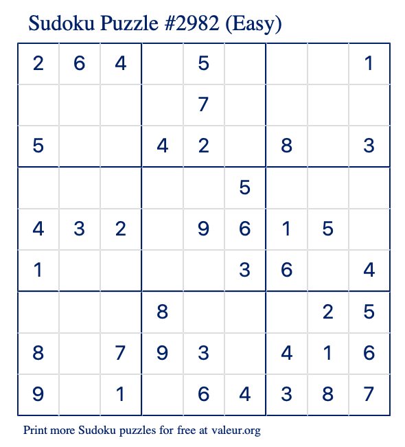 Free Printable Easy Sudoku Puzzle number 2982