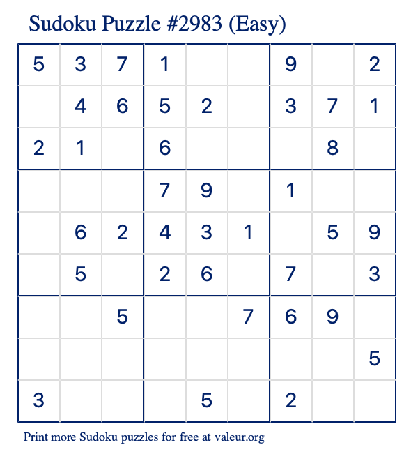 Free Printable Easy Sudoku Puzzle number 2983