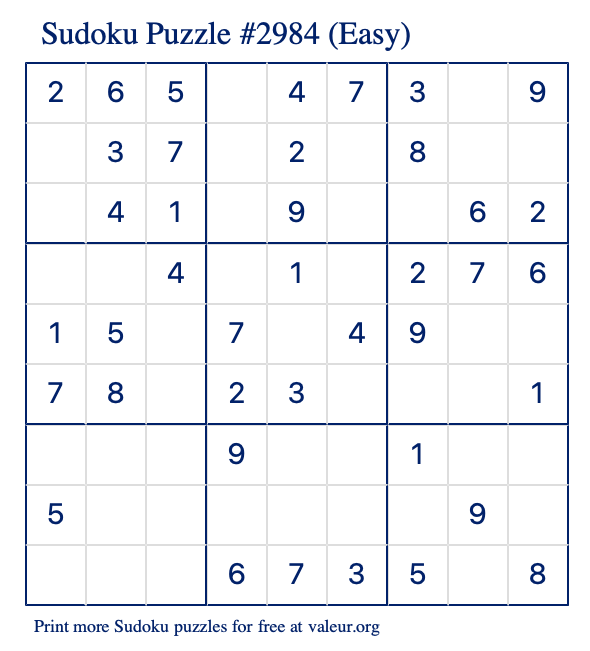 Free Printable Easy Sudoku Puzzle number 2984