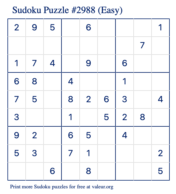 Free Printable Easy Sudoku Puzzle number 2988