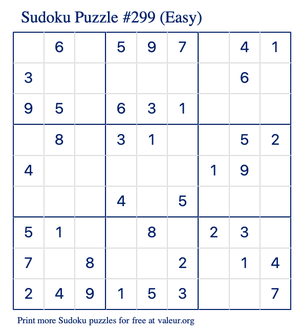 Free Printable Easy Sudoku Puzzle number 299