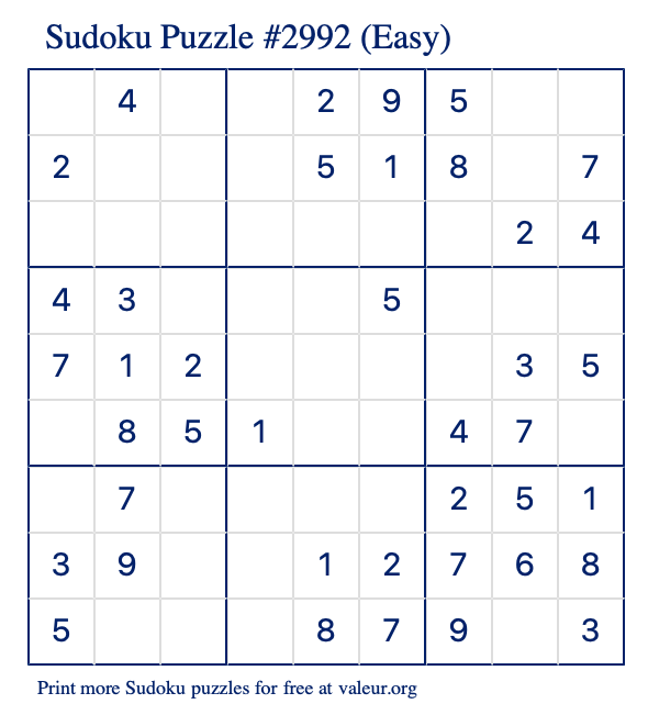 Free Printable Easy Sudoku Puzzle number 2992