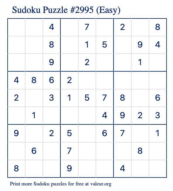 Free Printable Easy Sudoku Puzzle number 2995