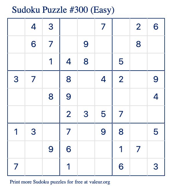 Free Printable Easy Sudoku Puzzle number 300