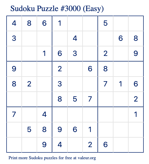 Free Printable Easy Sudoku Puzzle number 3000