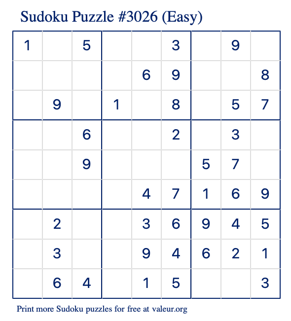 Free Printable Easy Sudoku Puzzle number 3026