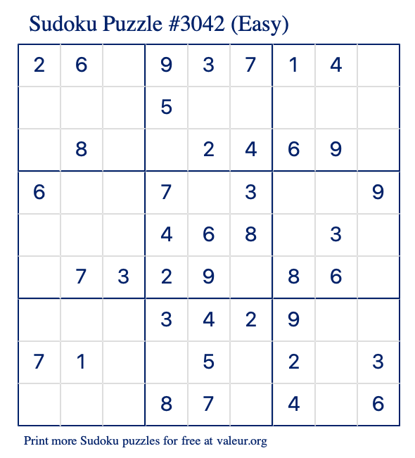 Free Printable Easy Sudoku Puzzle number 3042