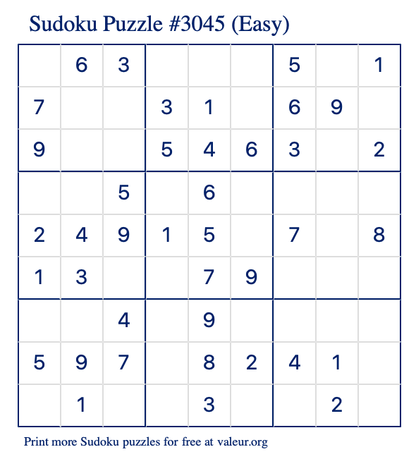 Free Printable Easy Sudoku Puzzle number 3045