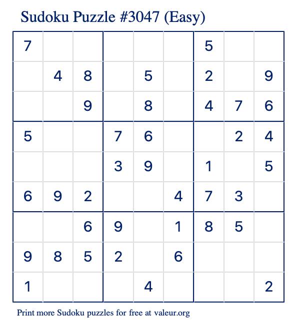 Free Printable Easy Sudoku Puzzle number 3047