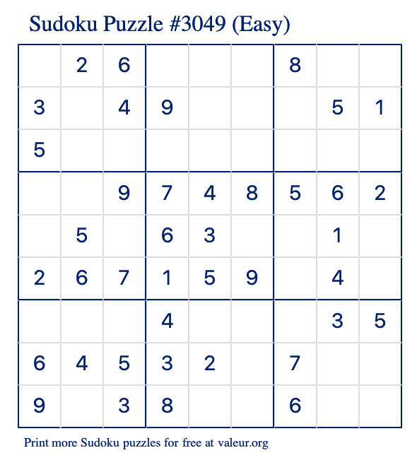 Free Printable Easy Sudoku Puzzle number 3049