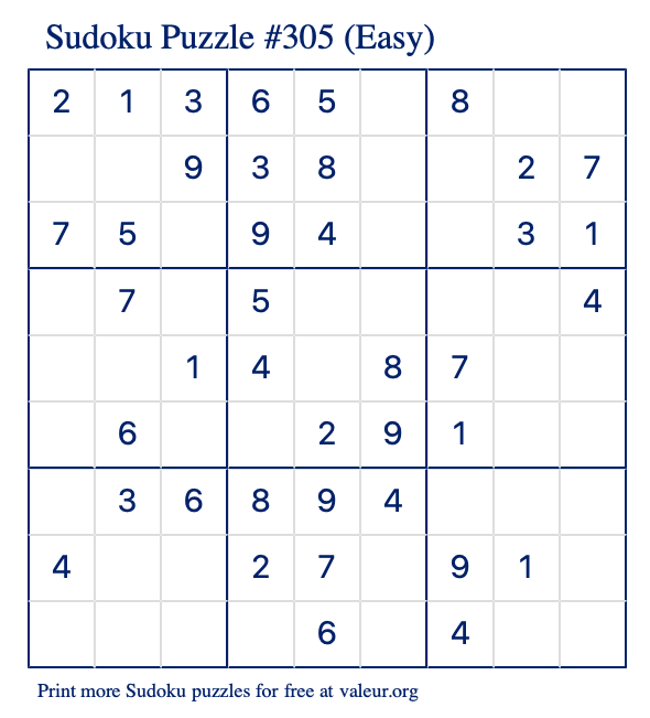 Free Printable Easy Sudoku Puzzle number 305